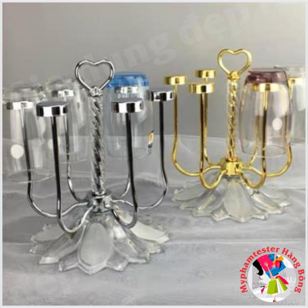 Khay cắm cốc,giá úp cốc inox đế thủy tinh phong cách hiện đại 2 màu vàng,trắng