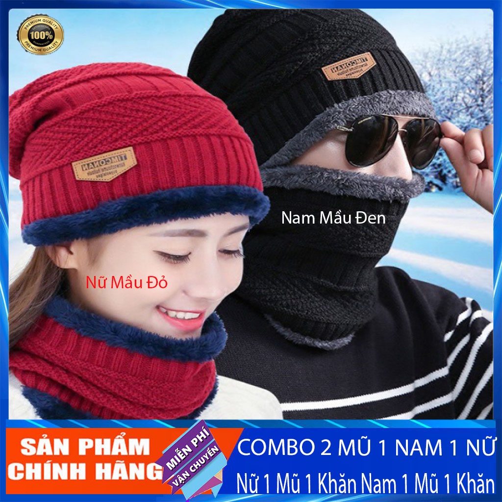 Sét mũ len kèm khăn lót lông Nam Nữ Nón Kèm Khăn Quàng Cổ xóa tan cái lạnh mùa đông