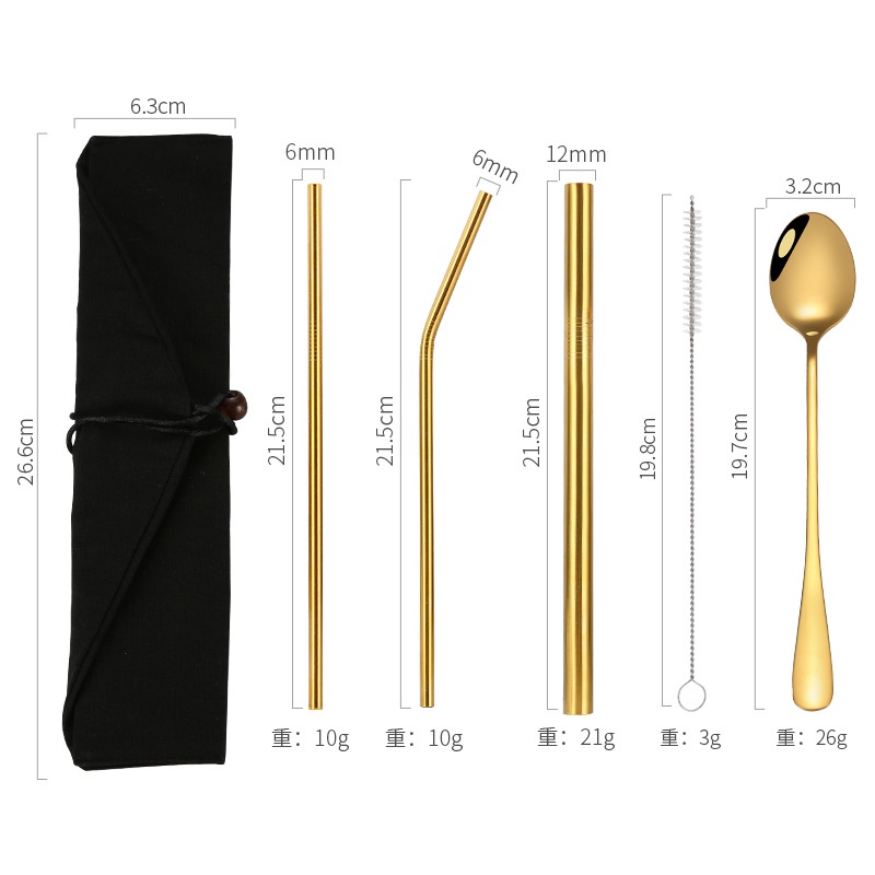 Bộ Ống Hút Và Muỗng Bằng Thép Không Gỉ 304