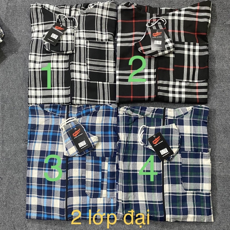 Áo chống nắng kẻ 2 lớp caro nam kem khẩu trang mặc được 2 mặt dày dặn