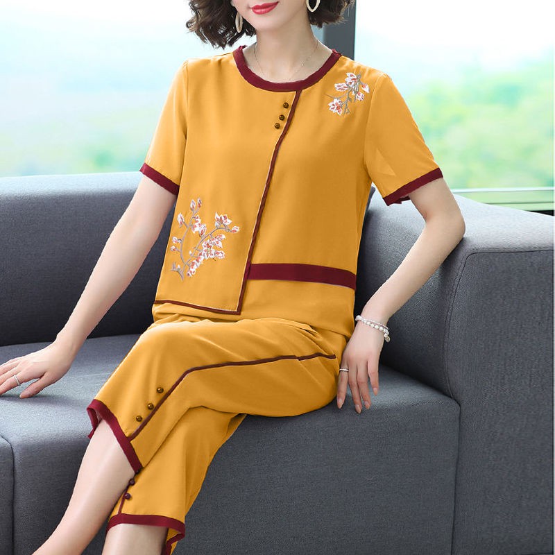váy mùa hè cho mẹ Bộ đồ hai mảnh dành cho phụ nữ trung niên và cao tuổi Quần