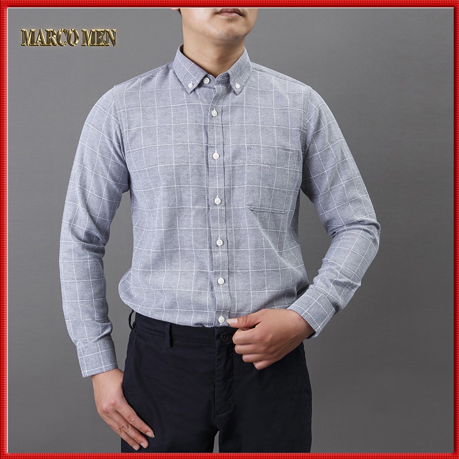 Áo sơ mi nam dài tay dáng Regular fit kiểu hàn quốc kẻ caro trắng vải Oxford thấm hút mồ hôi, chống nhăn CARO002