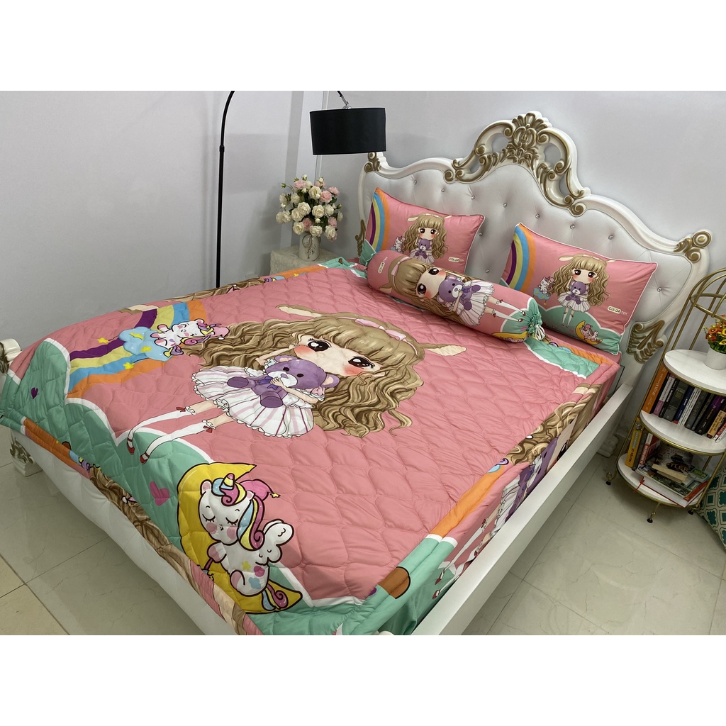 Bộ Drap mền + áo gối  thun Ý 5D Cao Cấp , mát lạnh, thấm hút tốt.