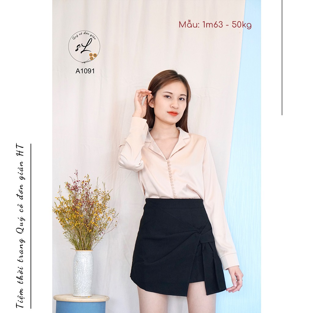 Chân váy công sở, váy đen cạp cao, dáng chữ A, có phối nơ mặt trước, bên trong có lót quần, mã V1039 (ảnh thật) | BigBuy360 - bigbuy360.vn