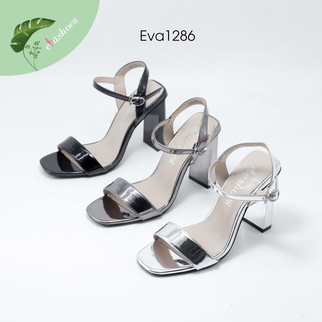 [Mã BMBAU50 giảm 7% tối đa 50K đơn 99K] Sandal Gót Vuông Quai Ngang Ánh Kim 10cm Evashoes - Eva1286