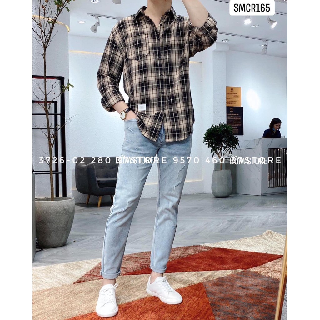 Bờm Store - Áo Sơ Mi Caro Nam Đen sọc kem 165 | BigBuy360 - bigbuy360.vn