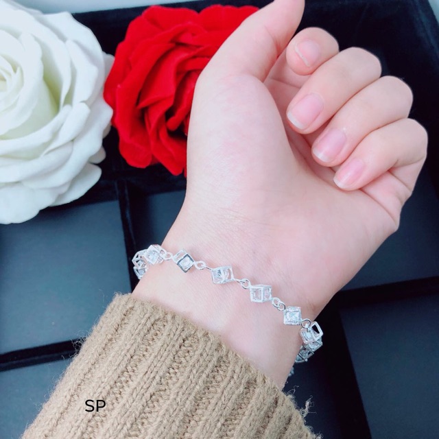 Lắc tay hộp lập phương đá đủ màu sáng đẹp bạc ta -THJ SLIVER
