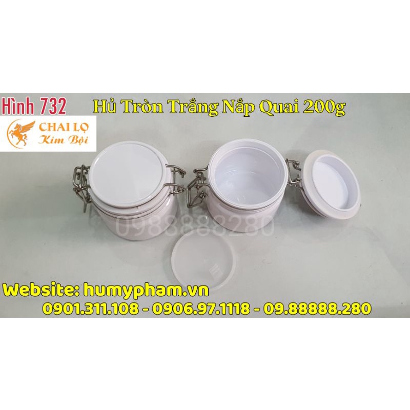 CHAI HỦ LỌ CHIẾT MỸ PHẨM -  Hủ Tròn Trắng Nắp Quai 200g