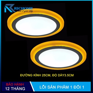 Bộ 2 Đèn ốp trần, đèn led ốp trần nổi  24w tròn 2 màu 3 chế độ  thay đổi ánh sáng theo mỗi lần bật tắt công tắc chính