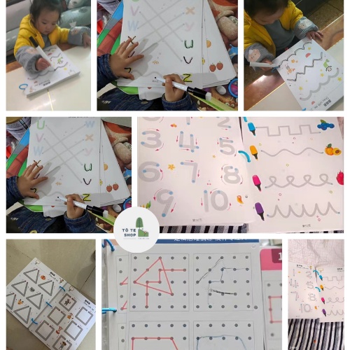 Bộ tập tô, nối chữ và nét vẽ cơ bản Stroke Line Dot to Dot, Vở tập viết thông minh xoá được 64 trang cho bé 3 tuổi