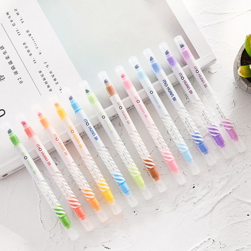 be❀  12Pcs Double-end Highlighter Pen Markers Pastel Liquid Chalk Marker Highlighters For School
