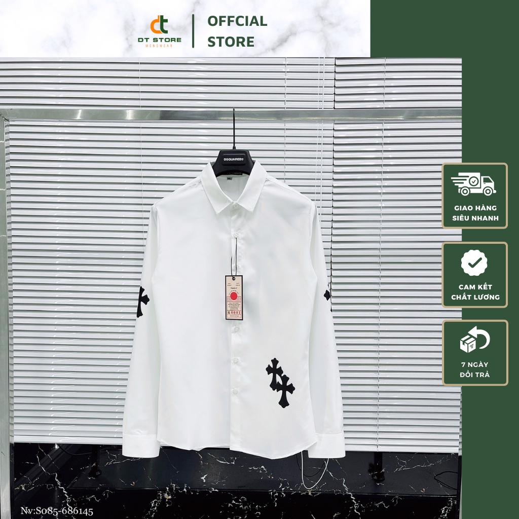 Áo Sơ Mi Trắng Nam Họa Tiết Hình In Thánh Giá Sang Trọng LỊch Sự - Áo Sơ Mi Cao Cấp Dành Cho Nam DT STORE MENWEAR
