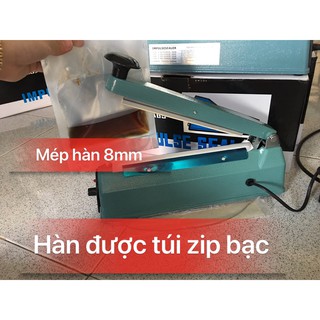 Máy hàn mép túi dài 20cm rộng 8mm vỏ sắt, máy ép miệng bao nilon, máy ép bao zip