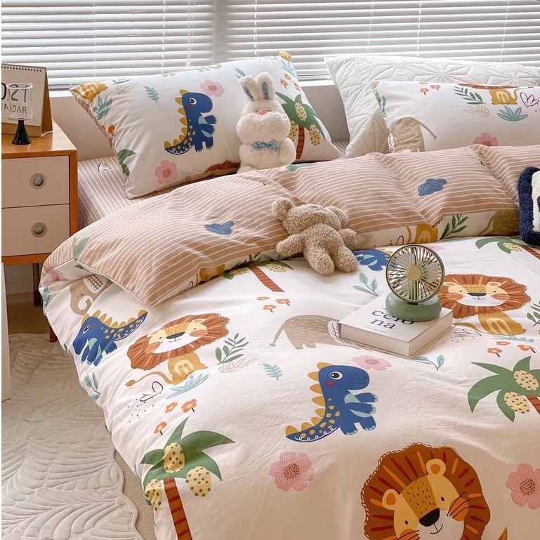 Bộ chăn ga gối cotton organic Sư tử đáng yêu cho bé SHOP vũ thị thơm