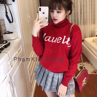Áo thun len cổ lọ đỏ