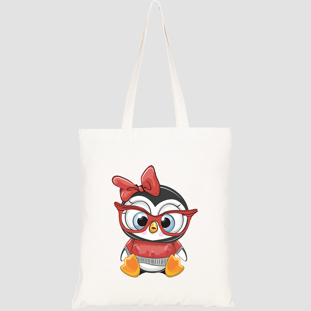 Túi vải tote canvas HTFashion in hình cute cartoon penguin red glasses HT454