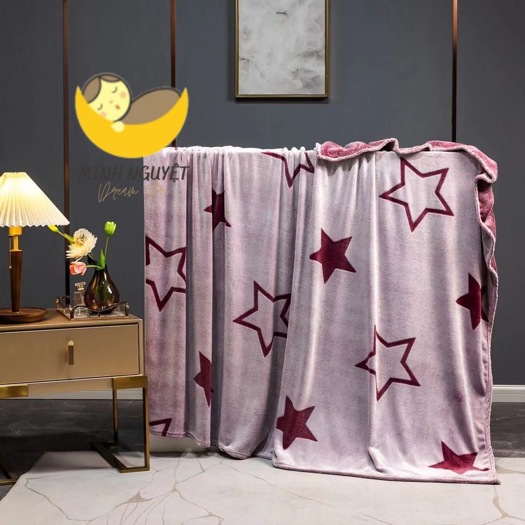 Chăn Lông Tuyết Mềm Mịn In hình Trăng Sao - Mẫu Mới Về Kích thước 2mx2m3 nặng 1,2kg