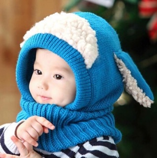 Mũ tai thỏ liền khăn còn màu xanh