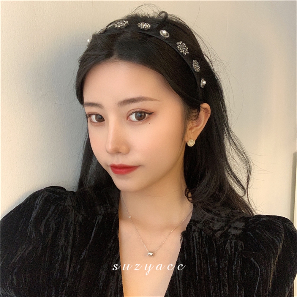 Băng Đô Nhung Đính Đá Lấp Lánh Phong Cách Retro