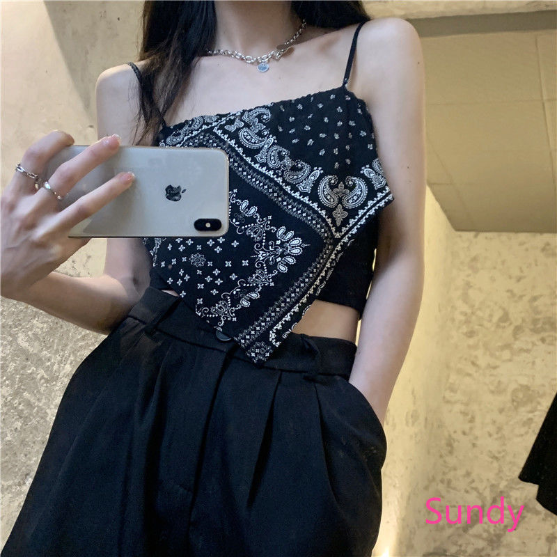 Áo Hai Dây Hoạ Tiết Hoa Phong Cách Retro Cho Nữ