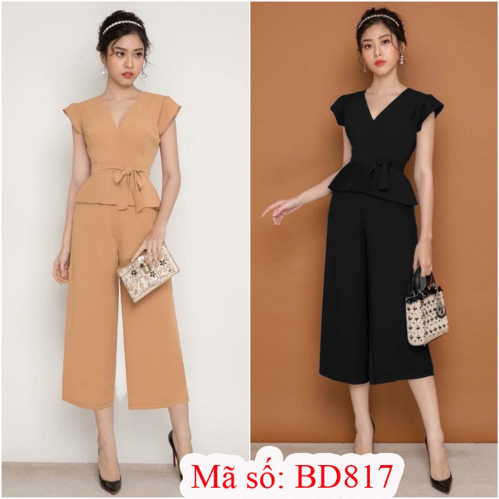 Set nguyên bộ áo cổ tim quần ống rộng