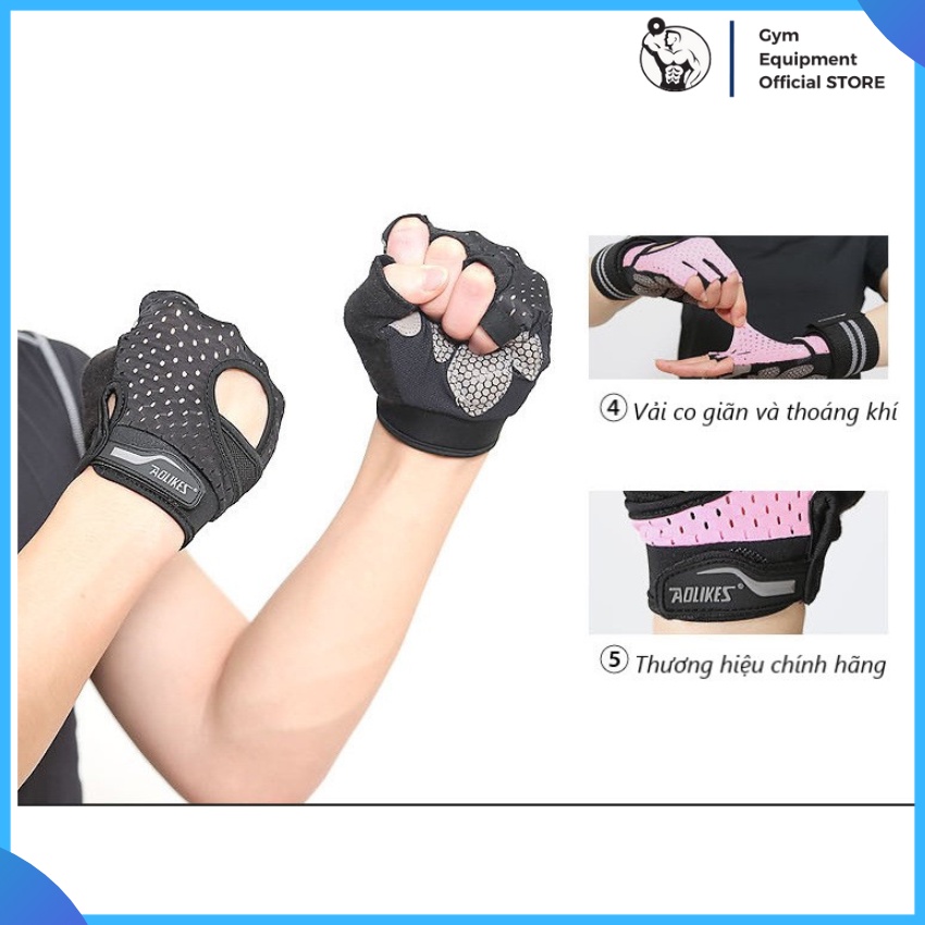 Găng tay nam nữ Aolikes hở ngón có quấn cổ tay tập gym chơi thể thao G.E.O