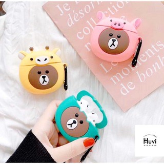Case Airpod 1 2 Gấu nâu đội mũ🌟Vỏ bao ốp AirPods silicon đựng tai nghe không dây i11 i12...