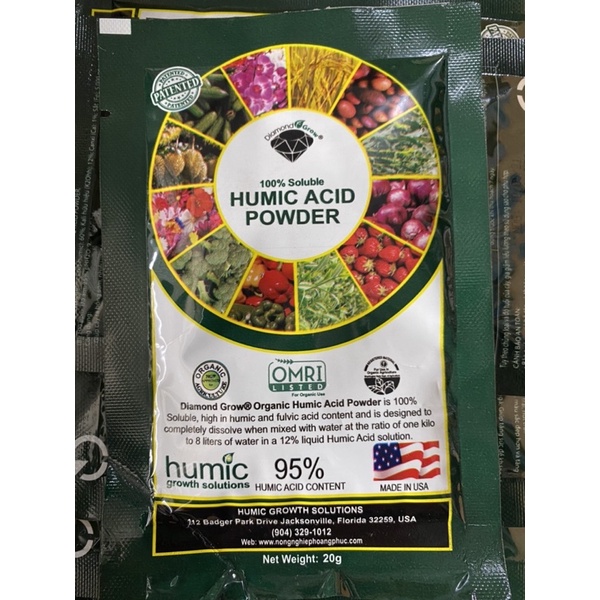 Phân bón sinh học Humic Acid Powder gói 20gr nhập khẩu Mỹ kích rễ kích mầm kích hoa giải độc cho đất