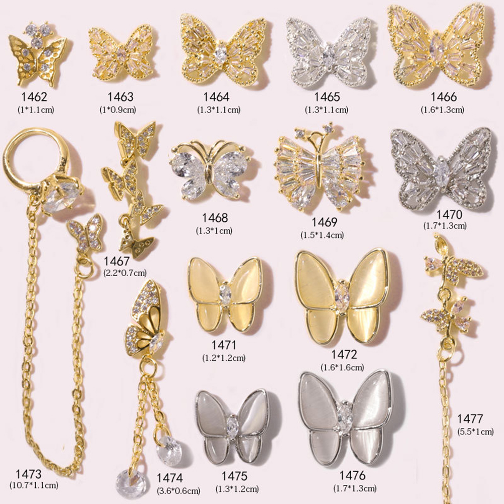 Mặt Trang Trí Móng Tay Hình Bướm Và Mắt Mèo Đính Đá Zircon 3D Sang Trọng