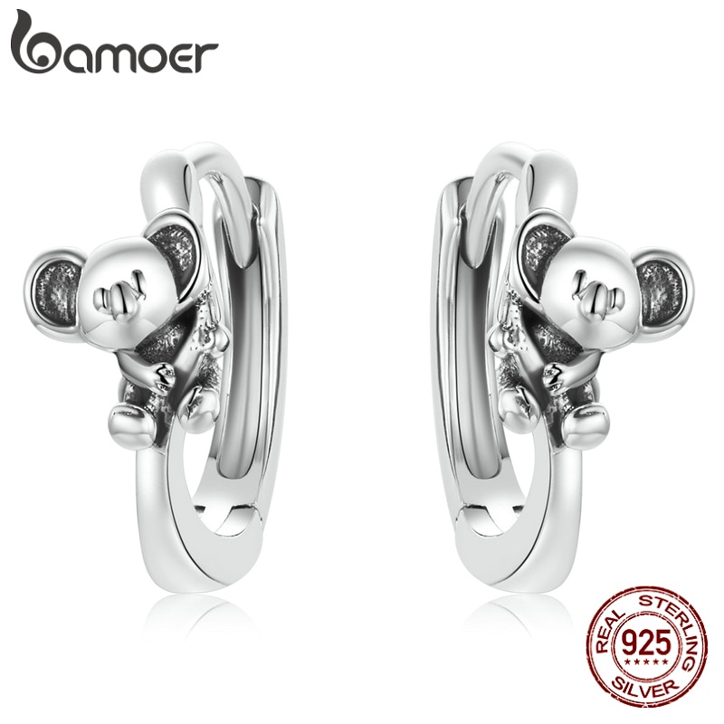 Bông tai BAMOER BSE507 bạc 925 thiết kế hình Koala dễ thương chống dị ứng trang điểm thời trang cho nữ