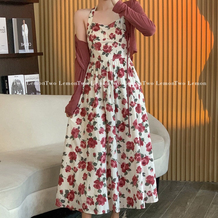 Set Đầm Hai Dây Và Áo Sơ Mi Chống Nắng Phong Cách Retro Pháp