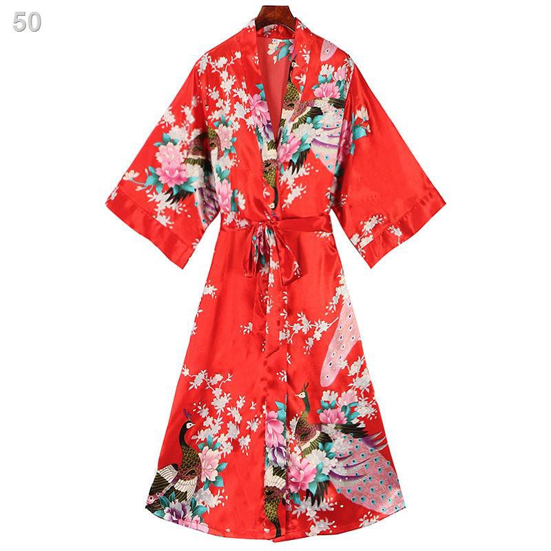 Áo kimono ren cỡ lớn in thường nữ Nhật Bản nịt lụa mùa hè mỏng pyjamas váy ngủ tại nhà dịch vụQ