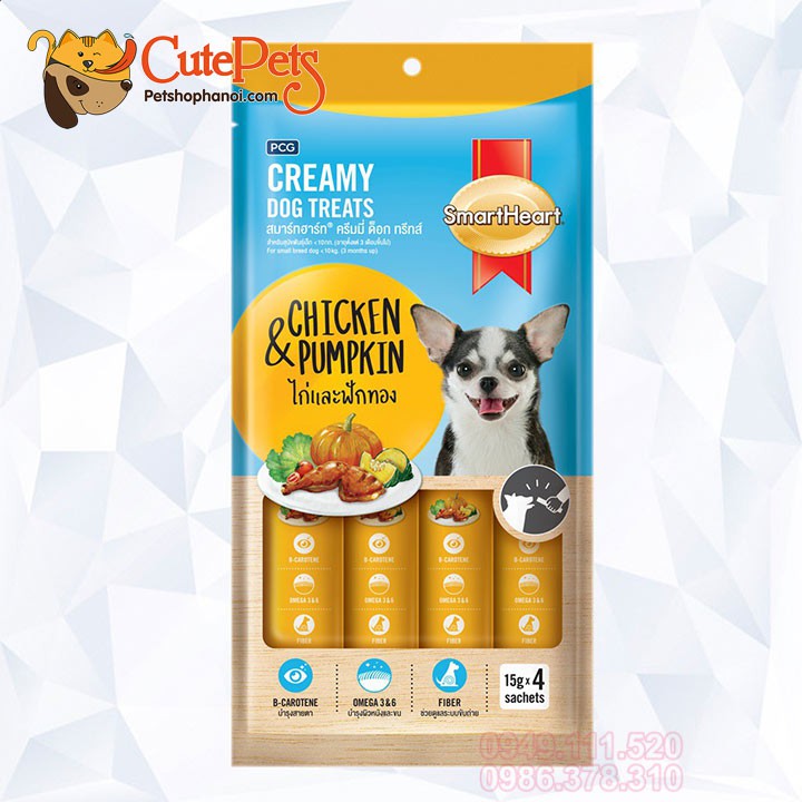 Bánh thưởng cho chó dạng súp Smart Heart Creamy Dog Treats 15gx4 kem soup thưởng - CutePets