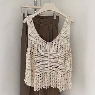 ÁO LƯỚI BA LỖ ÁO REN ĐI BIỂN NỮ TÍNH BOHO MÀU BE TUA RUA HÀN QUỐC