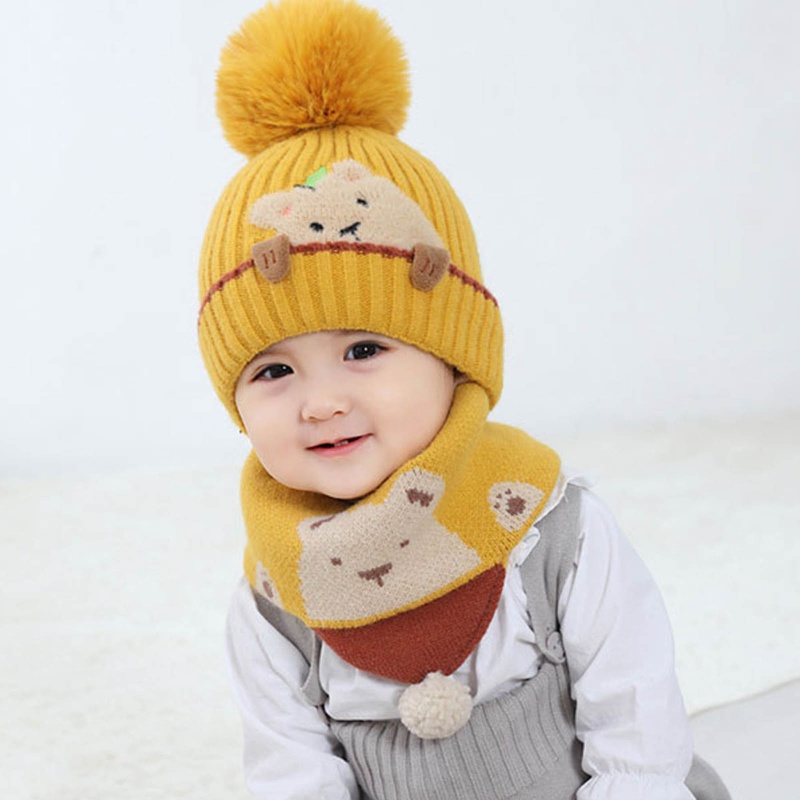 1 Set Mũ beanie + Khăn Choàng Cổ Dày Dặn Mềm Mại Giữ Ấm Mùa Đông Cho Bé Sơ Sinh