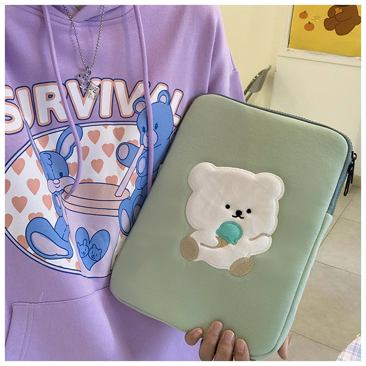 Túi đựng laptop/máy tính bảng 13 inch 15 inch 11 inch in hình gấu dễ thương phong cách hàn quốc