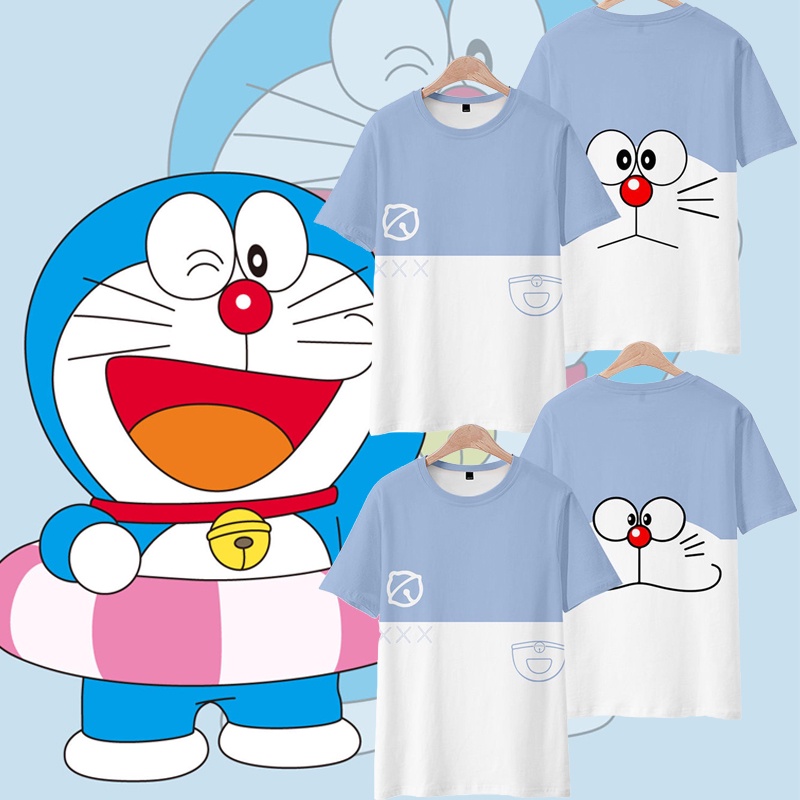 Áo Thun Tay Ngắn Cổ Tròn In Hình Mèo Máy Doraemon Dễ Thương