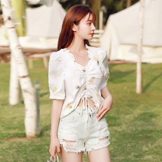 Áo Nữ Tay Ngắn Thêu Hình Quả Dứa Thời Trang