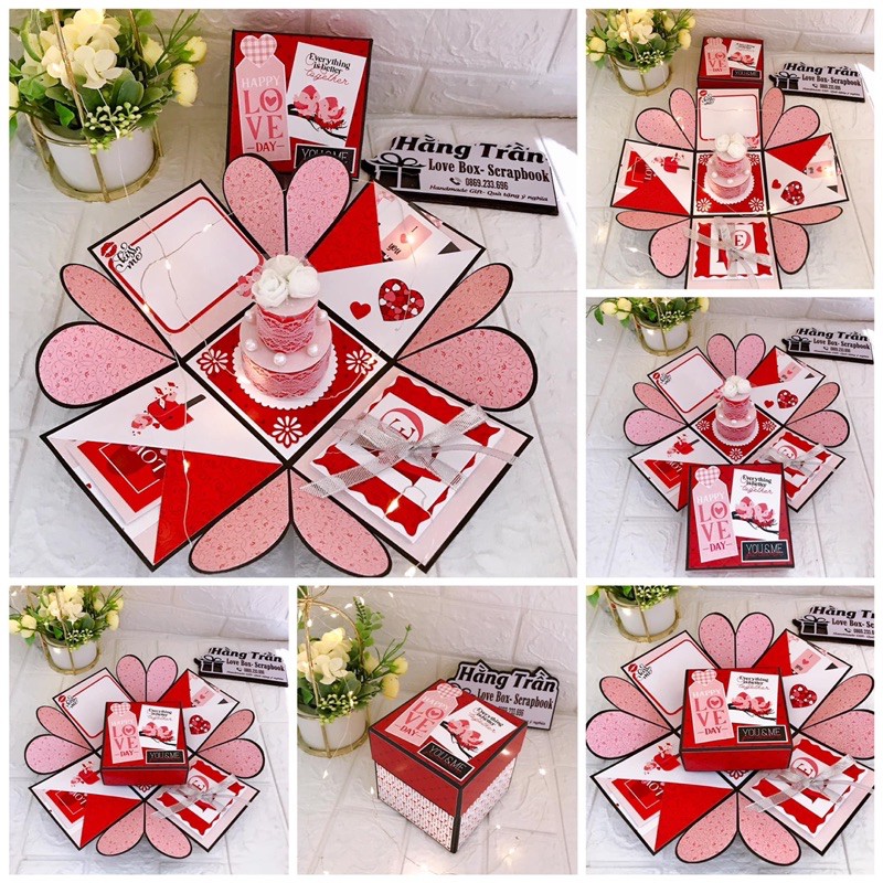 Hộp love box 1 lớp tình yêu màu đỏ hồng (tặng in 10 ảnh)