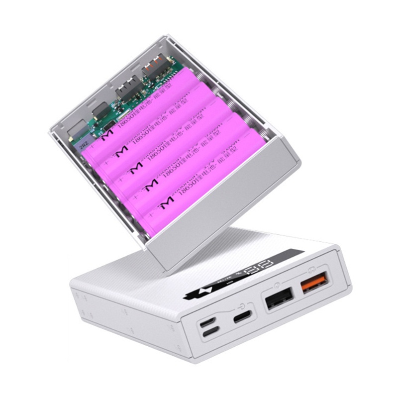 Vỏ bảo vệ sạc dự phòng tự làm dùng 5 pin 18650 hỗ trợ sạc nhanh QC3.0 PD tháo rời được màn hình LCD không bán kèm pin