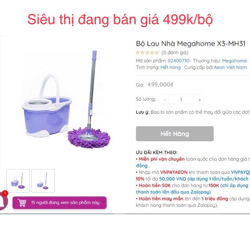 XẢ HÀNG ) Thùng Lau Nhà MegaHome X3, Bộ Lau Nhà 360 độ siêu bền