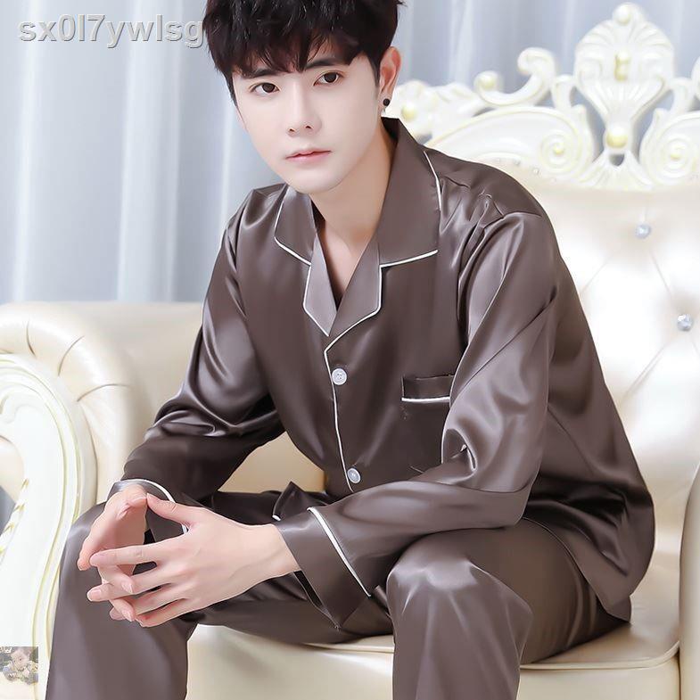 Bộ đồ ngủ lụa nam mùa xuân và thu phiên bản Hàn Quốc của băng dài tay mỏng cộng với hai mảnh phục vụ tại nhà ch