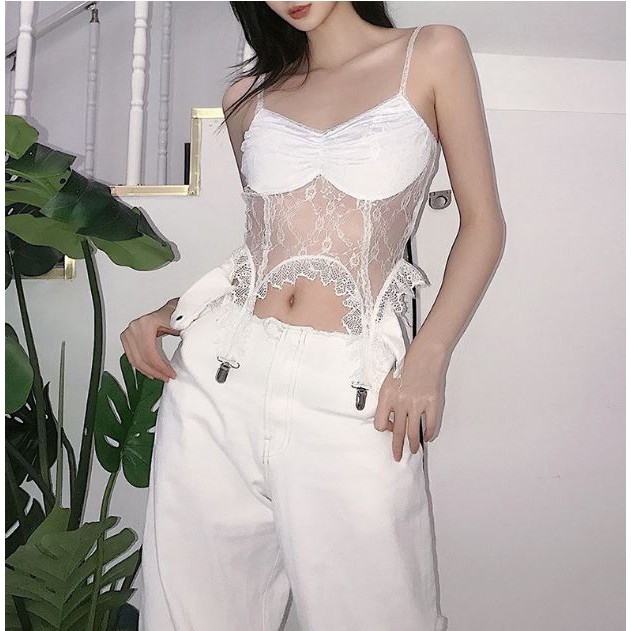 Áo croptop dạng corset ren 2 dây sang chảnh HAC114 - Hỉn Hỉn Store
