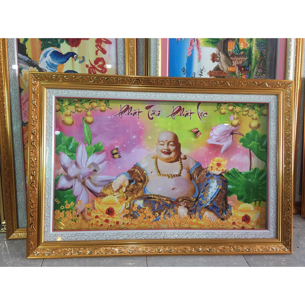 Tranh đính đá phật Phát Tài Phát Lộc VS180 (100x65cm)- chưa đính đá, không khung