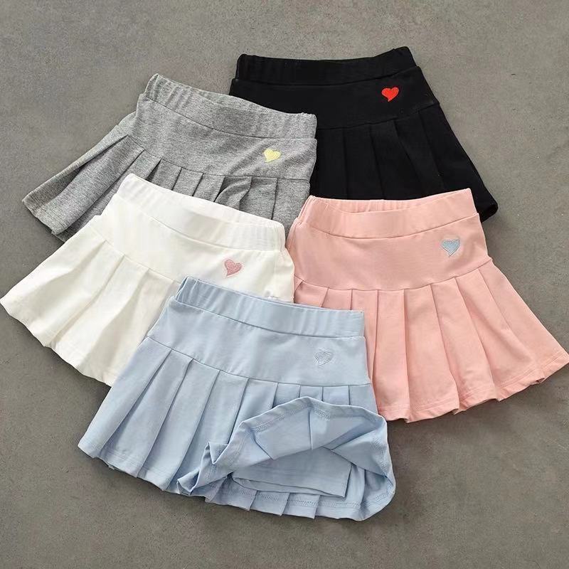 Đặc Biệt Mới ~ Chân Váy Culottes Xếp Ly Thêu Hình Trái Tim Quần An Toàn Mỏng Cỡ Lớn Dễ Phối Đồ Cho Bé Gái