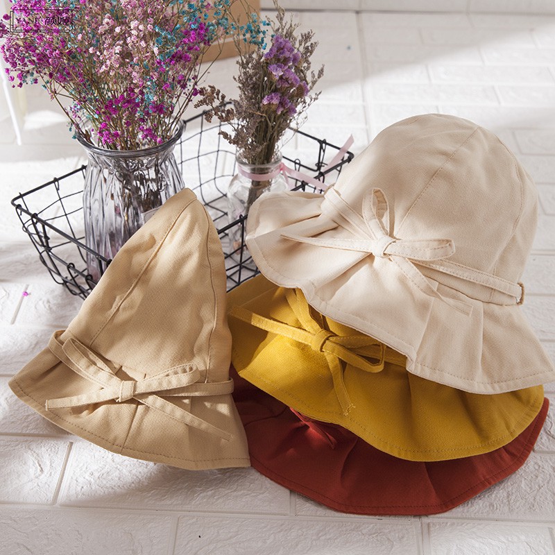Nón Tai Bèo Chống Nắng Màu Trơn Đính Nơ Dễ Thương Phong Cách Nhật Bản Cho Nữ