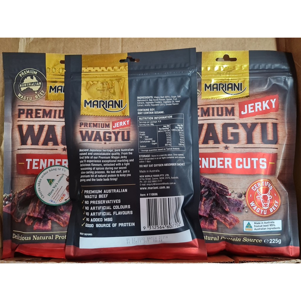 Thịt bò khô Úc - MARIANI - premium WAGYU - tender cuts - jerky beef - gói 225g | BigBuy360 - bigbuy360.vn