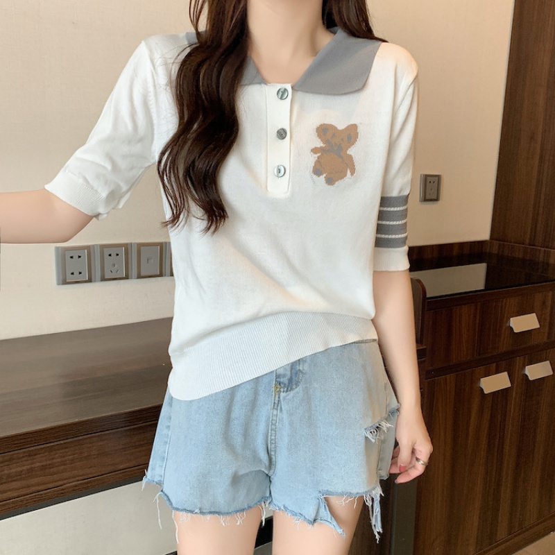 Áo Thun polo Dệt Kim Tay Ngắn Họa Tiết Kẻ Sọc Độc Đáo Thời Trang Mùa Hè FT8101