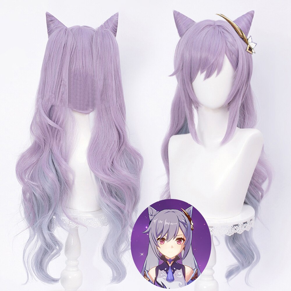 Peruca de cabelo sintético genshin venti keqing, peruca de cabelo sintético resistente ao calor com kaeya lumine aether