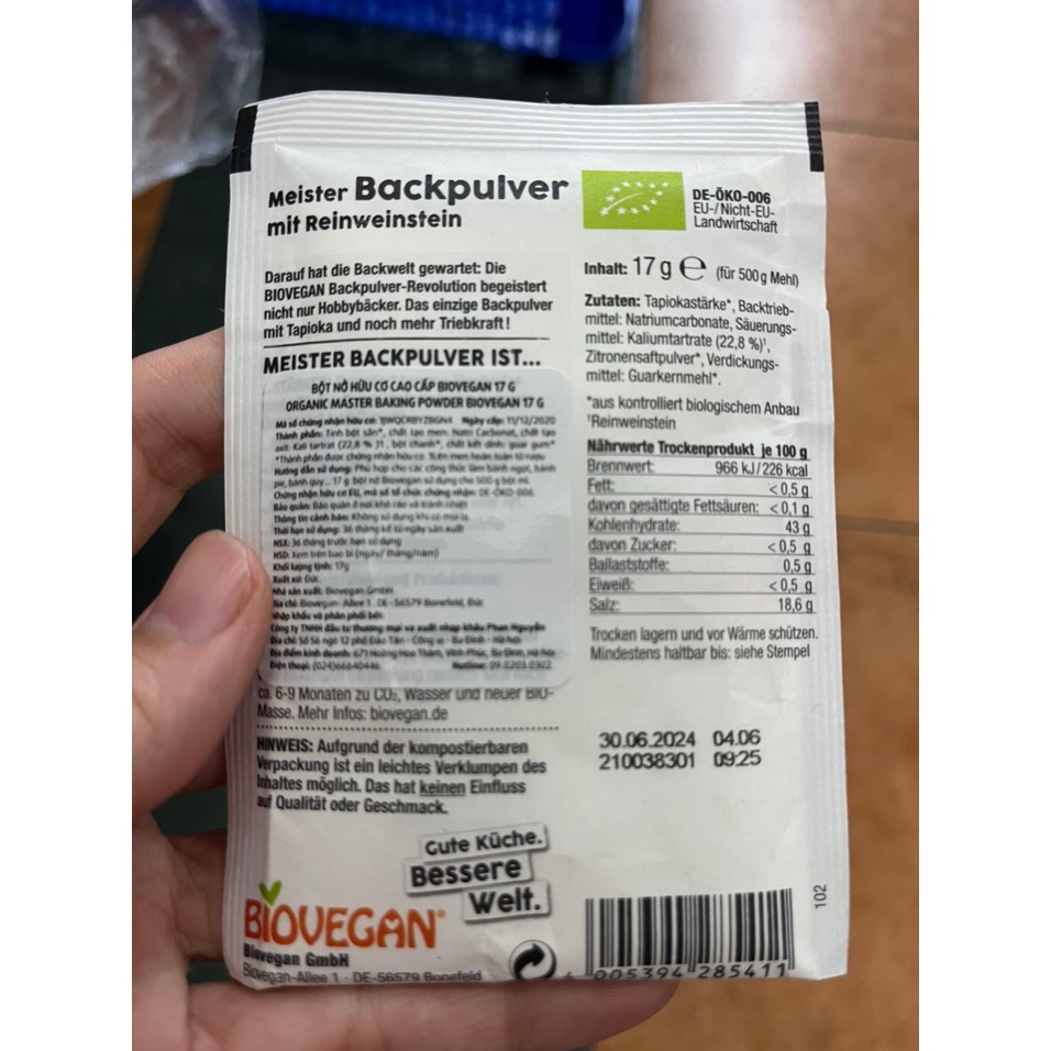 Bột Nở Hữu Cơ Cao Cấp Biovegan 17g